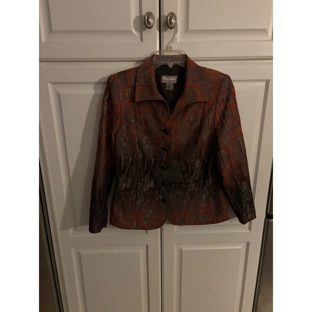 TanJay Petites Women's Textured Brocade Blazer‎ Jacket Orange Brown 6P




6